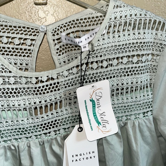 English Factory Lace Detail Mini Dress XS — Sage Poplin - Picture 9 of 15